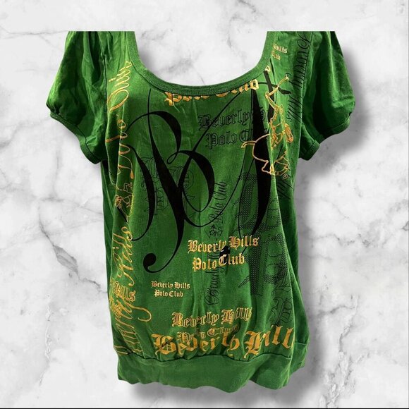 Beverly Hills Polo Club Green Women's Top Keyhole Back Short Sleeve Size 1X - Picture 13 of 14